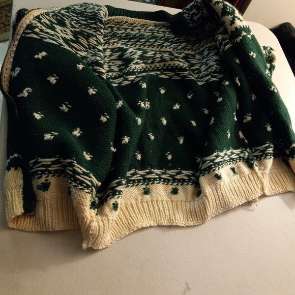 Vintage Handmade Green Snowflake Zipper Front Sweater - Picture 9 of 11